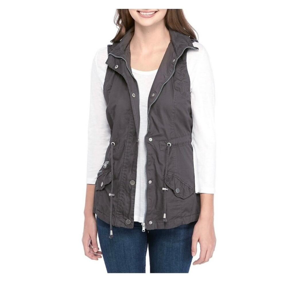 YMI Collection Gray Hooded Utility Cargo Vest Women’s M